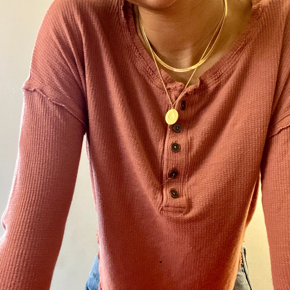 Waffle knit Henley
